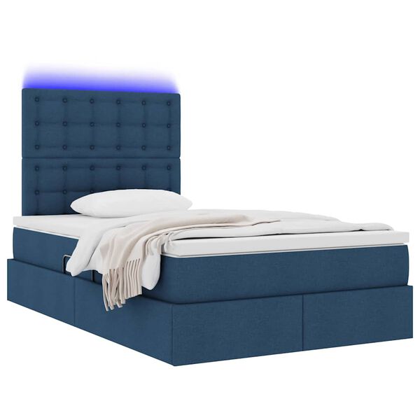 vidaXL Cama con almacenamiento y LED Azul 120 x 200 cm Poli&eacute;ster