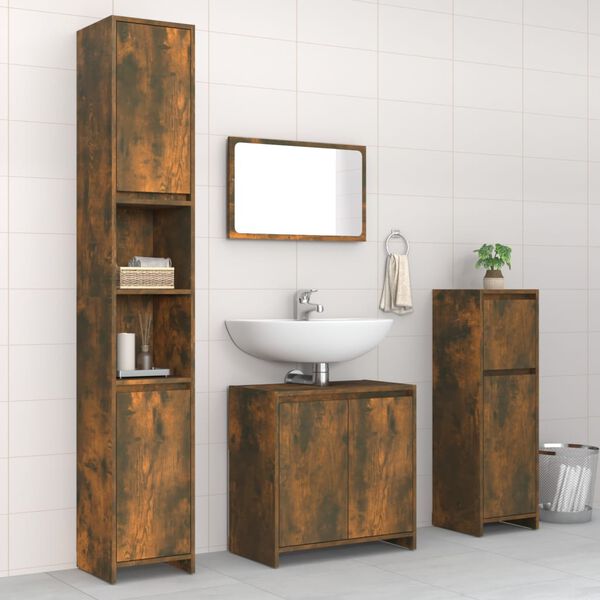 vidaXL Set de muebles ba&ntilde;o 4 pzas madera contrachapada roble ahumado
