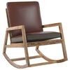 vidaXL Silla mecedora de cuero aut&eacute;ntico y madera mango maciza marr&oacute;n