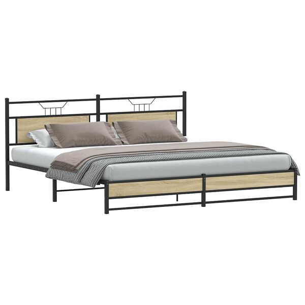vidaXL Estructura de cama sin colch&oacute;n metal roble Sonoma 200x200 cm