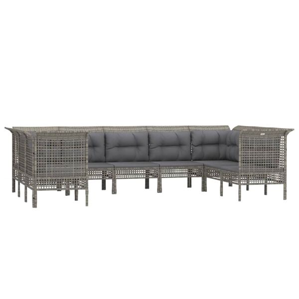 vidaXL Set de muebles de jard&iacute;n 9 pzas y cojines rat&aacute;n sint&eacute;tico gris