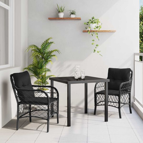 vidaXL Conjunto de Comedor de Jard&iacute;n 3 pcs Negro rat&aacute;n sint&eacute;tico