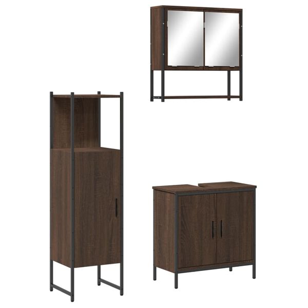 vidaXL Set de muebles ba&ntilde;o 3 pzas madera contrachapada roble marr&oacute;n
