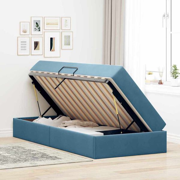 vidaXL Cama con almacenamiento y colch&oacute;n Azul Oscuro 90 x 190 cm
