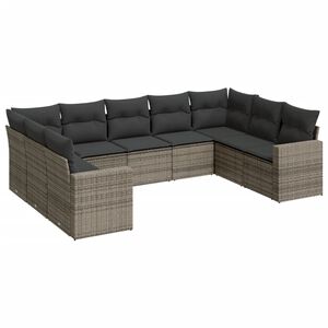 vidaXL Set de muebles de jard&iacute;n 9 pzas y cojines rat&aacute;n sint&eacute;tico gris