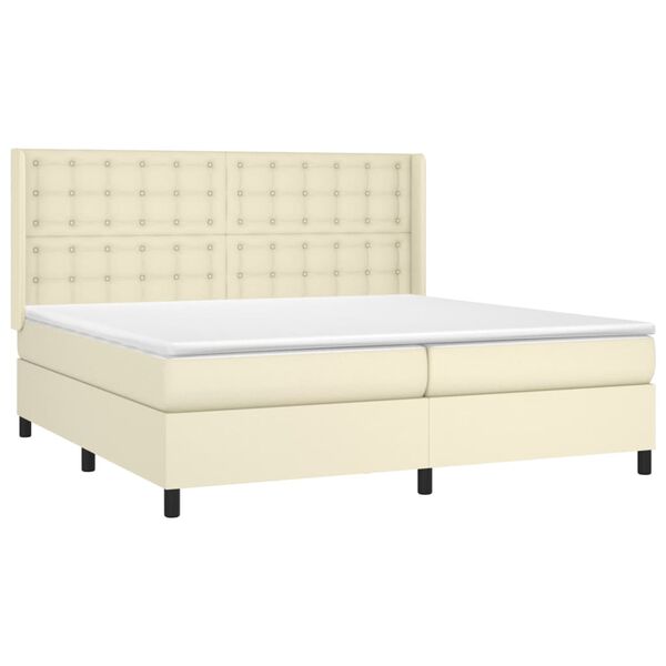 vidaXL Cama box spring colch&oacute;n y LED cuero sint&eacute;tico crema 200x200 cm