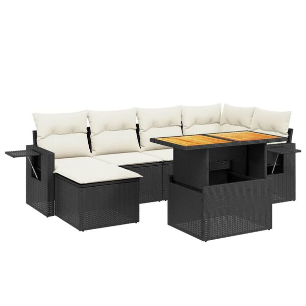 vidaXL Set de comedor de jard&iacute;n 7 pzas y cojines rat&aacute;n sint&eacute;tico negro