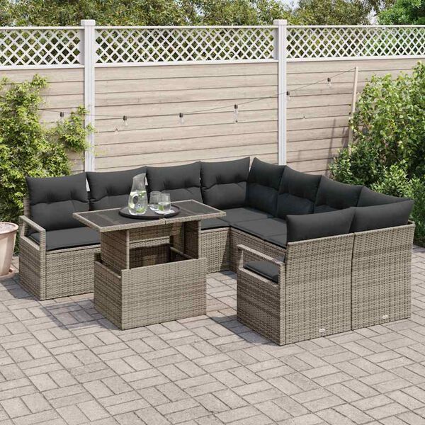 vidaXL Conjunto de sofá de jardín 9 pcs Gris ratán sintético