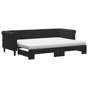 vidaXL Sof&aacute; cama nido con colch&oacute;n terciopelo negro 80x200 cm