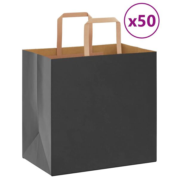 vidaXL Bolsas de papel con asas 50 uds negra 26x17x25 cm