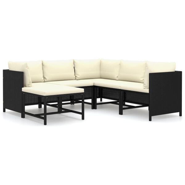 vidaXL Set de muebles de jard&iacute;n 6 pzas y cojines rat&aacute;n sint&eacute;tico negro