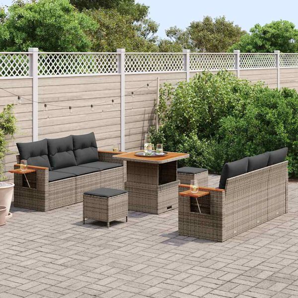 vidaXL Conjunto de sof&aacute;s de jard&iacute;n 11 pcs Gris rat&aacute;n sint&eacute;tico