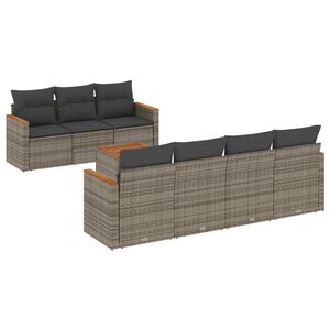 vidaXL Set de sof&aacute;s de jard&iacute;n 8 pzas y cojines rat&aacute;n sint&eacute;tico gris