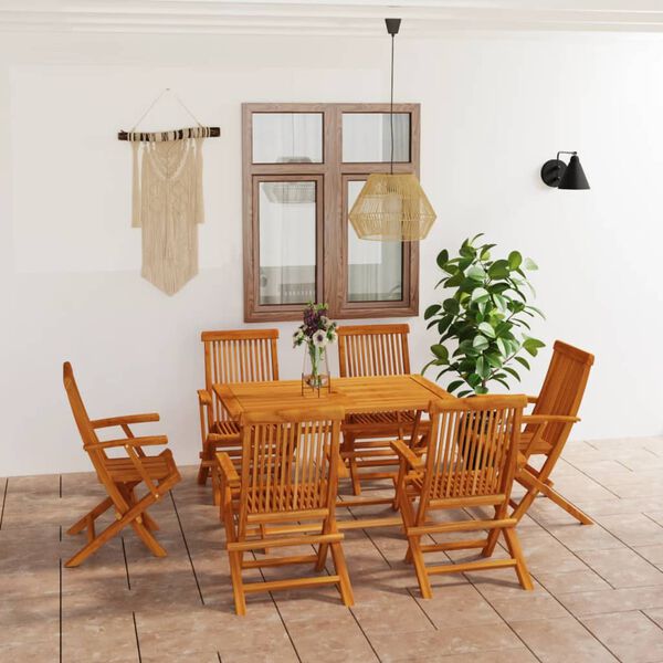 vidaXL Juego de comedor para jard&iacute;n 7 piezas madera maciza teca