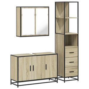 vidaXL Set de muebles de ba&ntilde;o 3 pzas madera contrachapada roble Sonoma