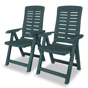 vidaXL Sillas plegables reclinables, 2 unidades, pl&aacute;stico verde