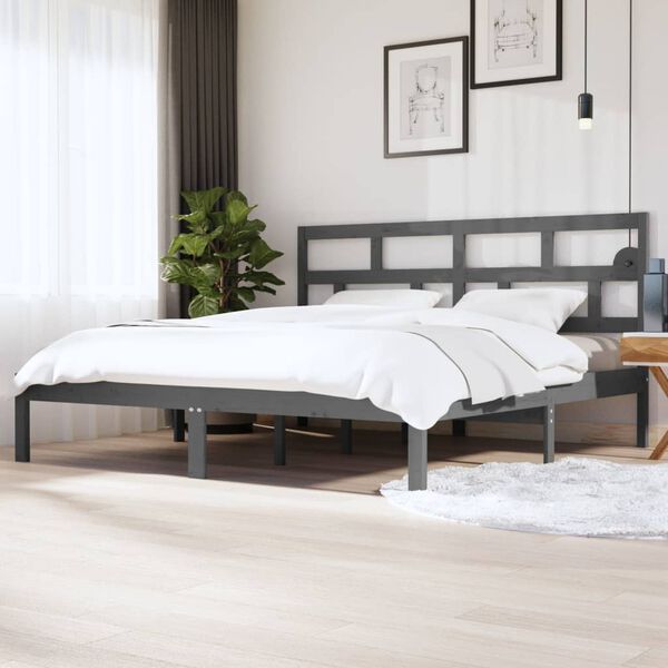 vidaXL Estructura de cama de madera maciza de pino gris 200x200 cm