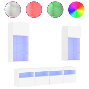 vidaXL Muebles de TV de pared con LED 5 pzas madera ingenier&iacute;a blanco