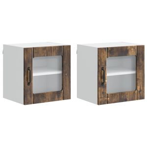 vidaXL Armario de vidrio para pared LUCCA 2 pcs Roble Ahumado