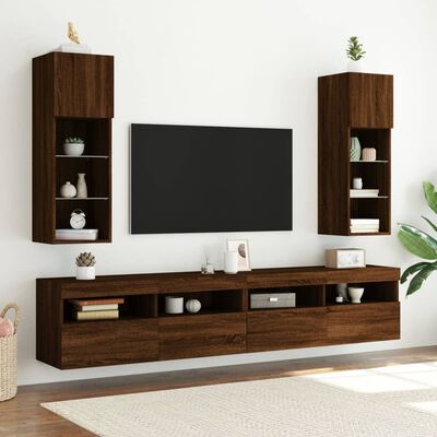 vidaXL Muebles de TV con luces LED 2 uds marrón roble 30,5x30x90 cm
