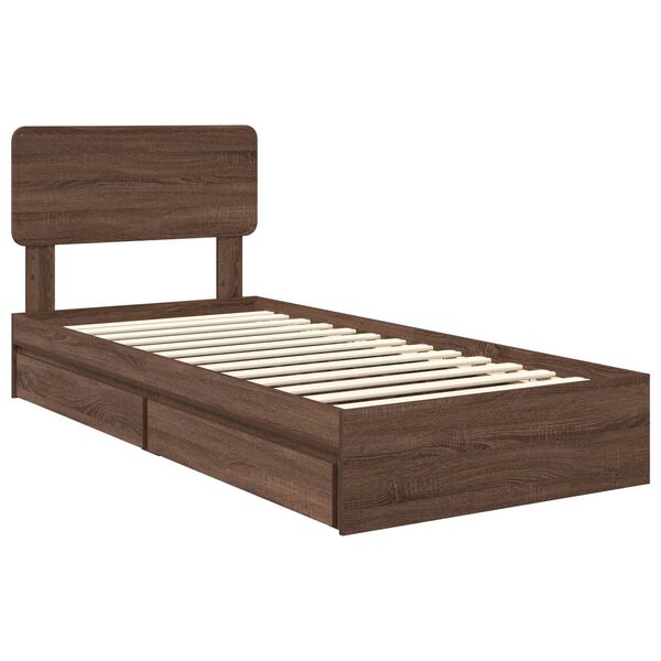 vidaXL Cama con almacenamiento con cabecera Roble Marr&oacute;n 100 x 200 cm