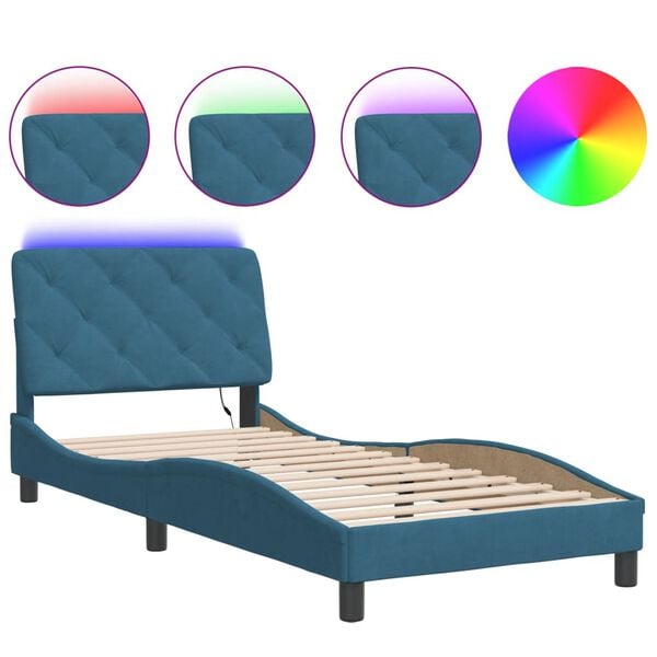 vidaXL Estructura de cama con LED sin colch&oacute;n terciopelo azul 90x190 cm