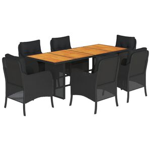 vidaXL Set de comedor de jard&iacute;n 7 pzas y cojines rat&aacute;n sint&eacute;tico negro