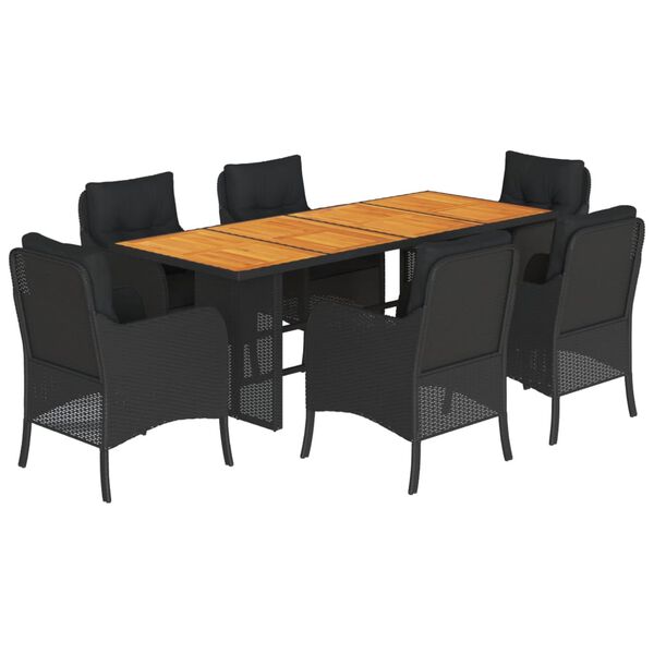 vidaXL Set de comedor de jard&iacute;n 7 pzas y cojines rat&aacute;n sint&eacute;tico negro