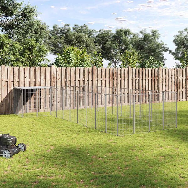 vidaXL Perrera plateada 13,31 m² acero