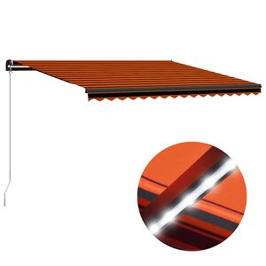 vidaXL Toldo manual retr&aacute;ctil con LED naranja y marr&oacute;n 450x300 cm