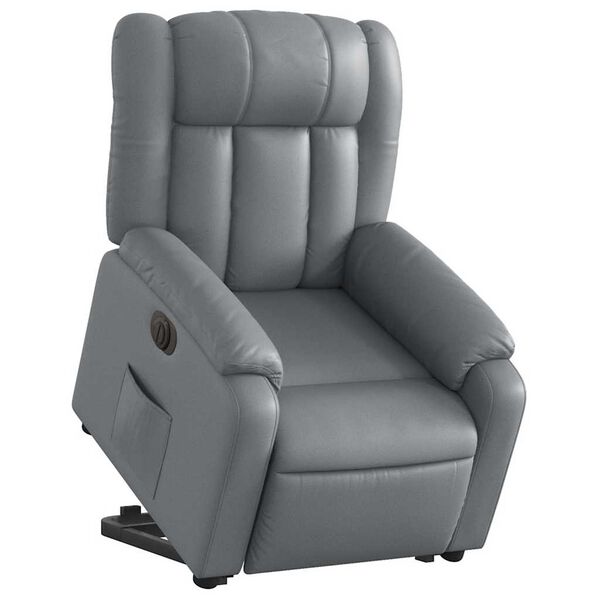 vidaXL Sill&oacute;n reclinable elevable el&eacute;ctrico de cuero sint&eacute;tico gris