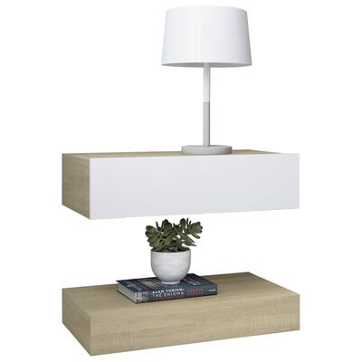 vidaXL Mueble de TV con luces LED blanco y roble Sonoma 60x35 cm