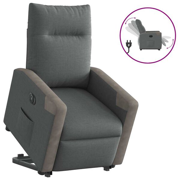 vidaXL Sill&oacute;n el&eacute;ctrico reclinable elevable de tela gris oscuro