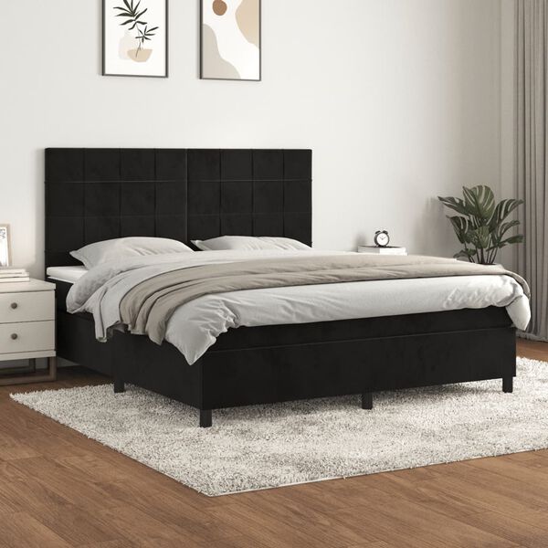 vidaXL Cama box spring con colch&oacute;n terciopelo negro 160x200 cm