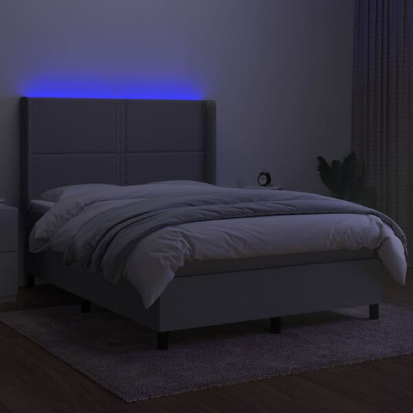 vidaXL Cama box spring colch&oacute;n y luces LED tela gris claro 140x200 cm