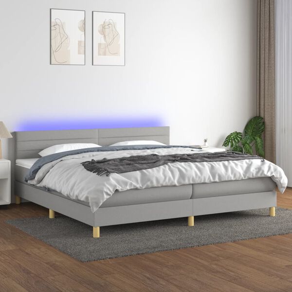 vidaXL Cama box spring con colch&oacute;n tela y LED gris claro 200x200 cm