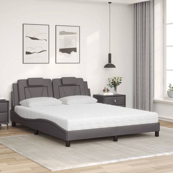 vidaXL Cama Viana con colch&oacute;n cuero sint&eacute;tico gris 160x200 cm