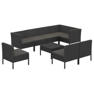 vidaXL Set de muebles de jard&iacute;n 9 pzas y cojines rat&aacute;n sint&eacute;tico negro