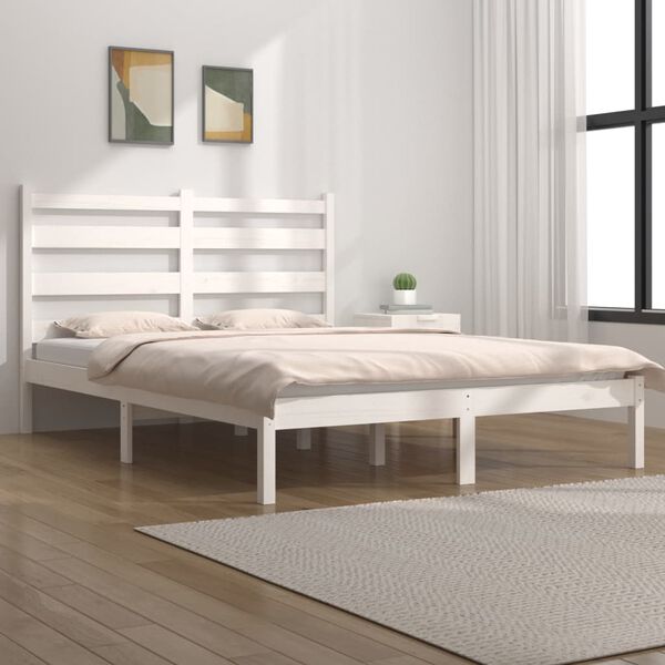 vidaXL Estructura de cama doble sin colch&oacute;n madera maciza blanco