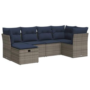 vidaXL Set de muebles de jard&iacute;n 6 pzas y cojines rat&aacute;n sint&eacute;tico gris