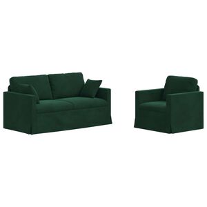 vidaXL Juego de Sof&aacute; 2 uds. Verde oscuro Terciopelo