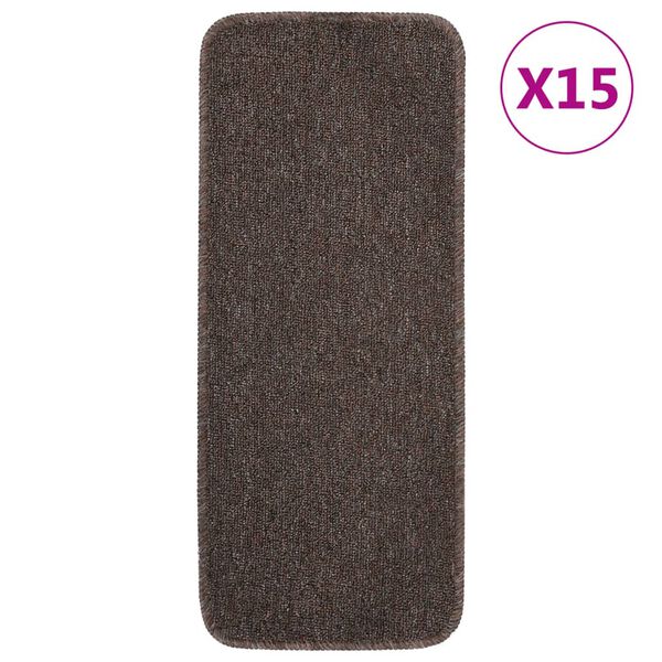 vidaXL Alfombrillas de escalera 15 uds marrón rectangular 60x25 cm
