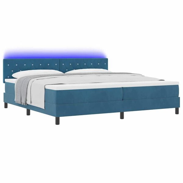 vidaXL Cama Box Spring LED con LED Azul Oscuro 200 x 200 cm Terciopelo