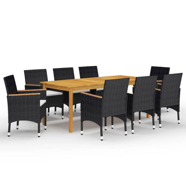 vidaXL Juego de comedor de jard&iacute;n 9 piezas con cojines negro