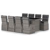 vidaXL Set de comedor de jard&iacute;n 9 pzas y cojines rat&aacute;n sint&eacute;tico gris
