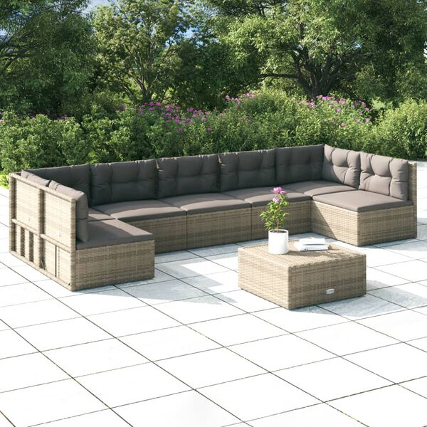 vidaXL Set de muebles de jard&iacute;n 6 pzas y cojines rat&aacute;n sint&eacute;tico gris