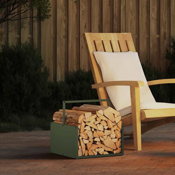 vidaXL Leñero verde oliva 40x40x40 cm Acero laminado en frío