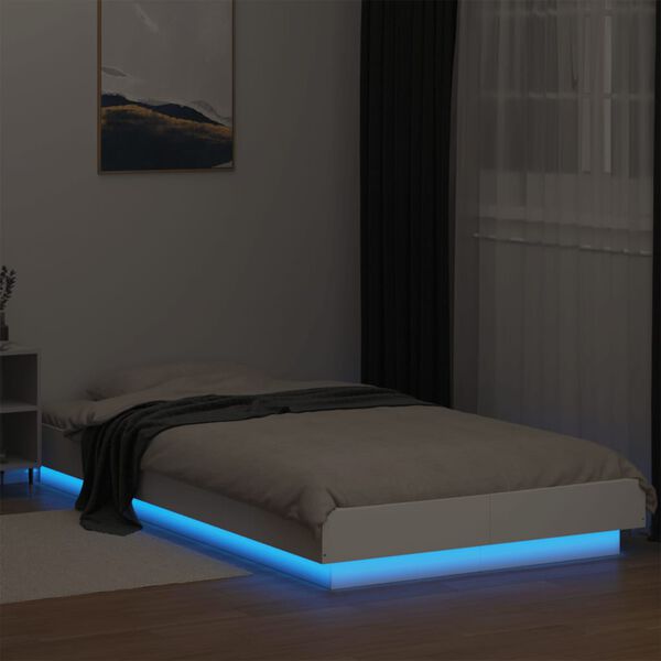 vidaXL Estructura de cama con LED madera ingeniería blanco 90x200 cm