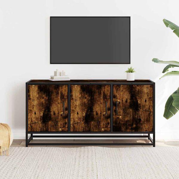vidaXL Mueble TV metal y madera ingeniería roble humo 100x35x50 cm