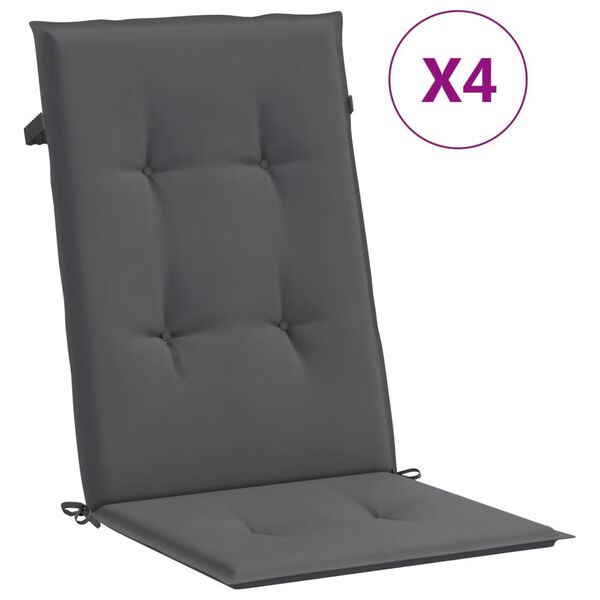 vidaXL Coj&iacute;n silla de jard&iacute;n respaldo alto 4 uds tela gris 120x50x3 cm
